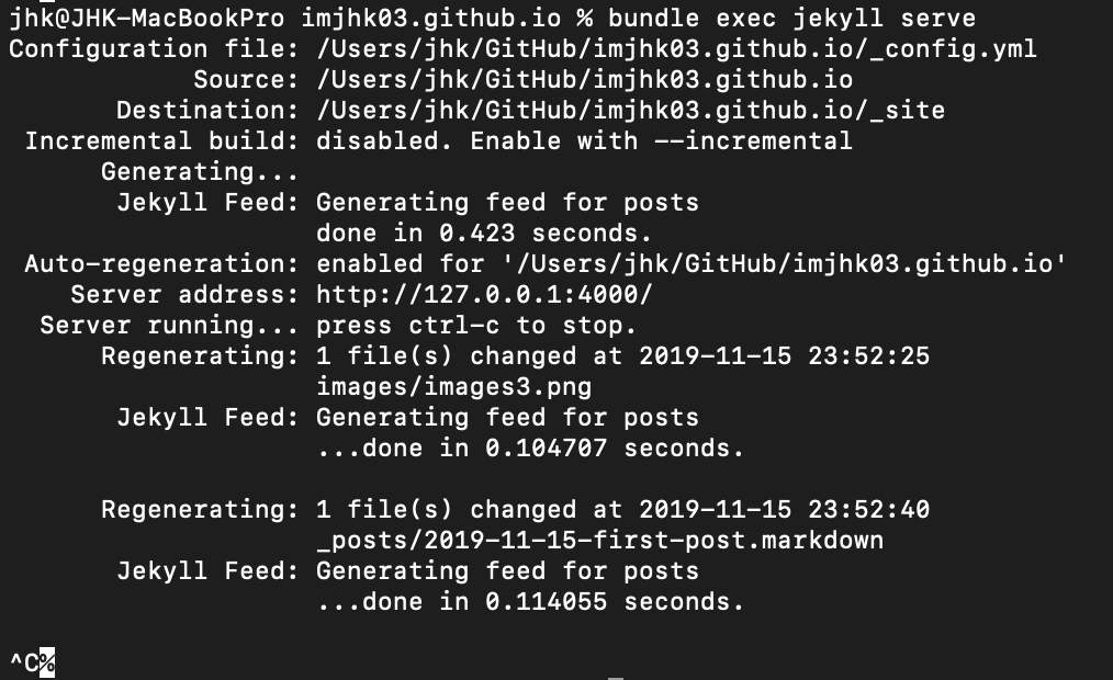 Terminal Process of bundle exec jekyll serve