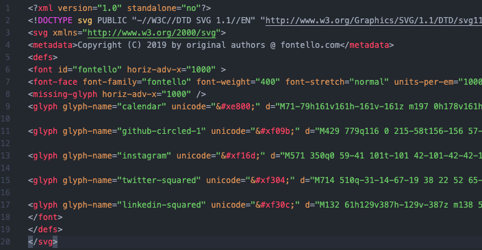 Fontello font settings