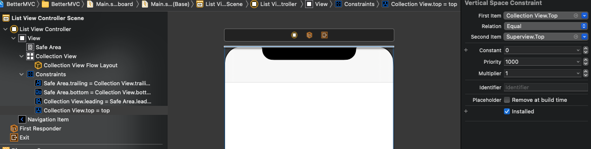 Collection view's top anchor is related to superview's top anchor.
