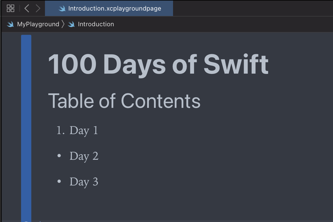 그 결과 Day 1 앞에만 숫자 1이 있는 목록이 나타나고, Day 2랑 Day 3는 숫자가 없는 목록으로 나타난다.